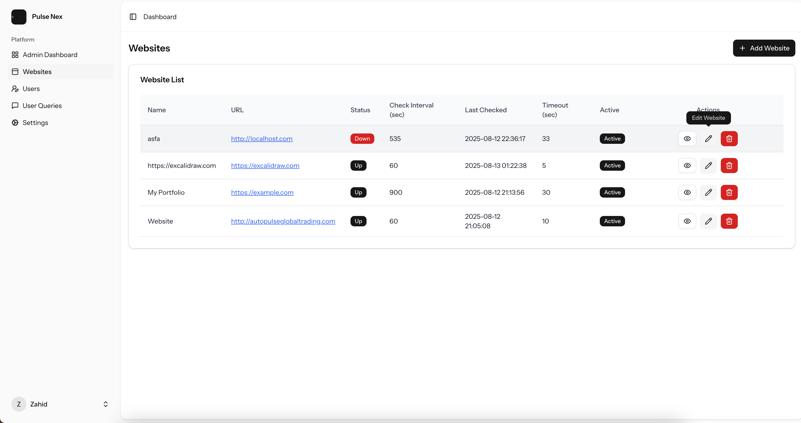 Uptime Monitoring Dashboard